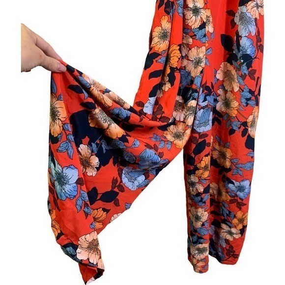 NAKED ZEBRA Red Floral Ruffle Tie-Waist Jumpsuit - NWT - Picture 9 of 15